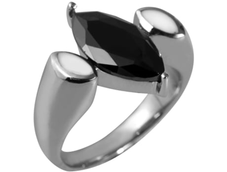 JUST Anillo Lako Plateado con Piedra Negra de Acero Inoxidable 58