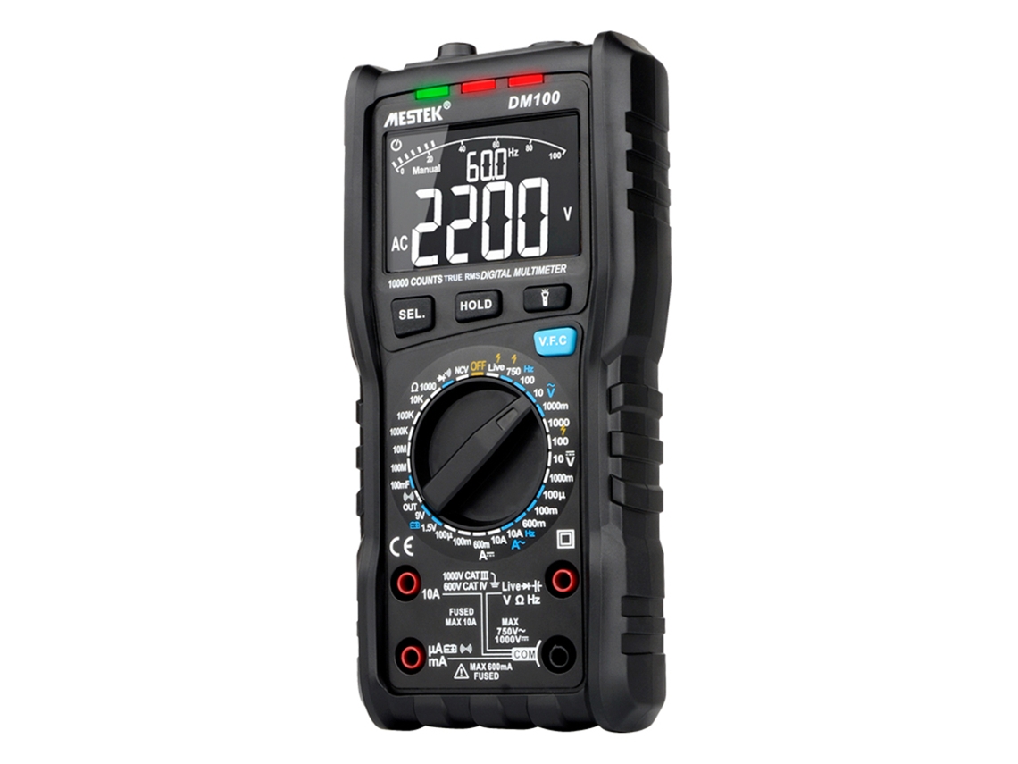 Multímetro Digital Mestek True Rms De 10000 Cuentas. Medición De Voltaje, Corriente, Resistencia, Capacitancia, Temperatura Y Humedad.