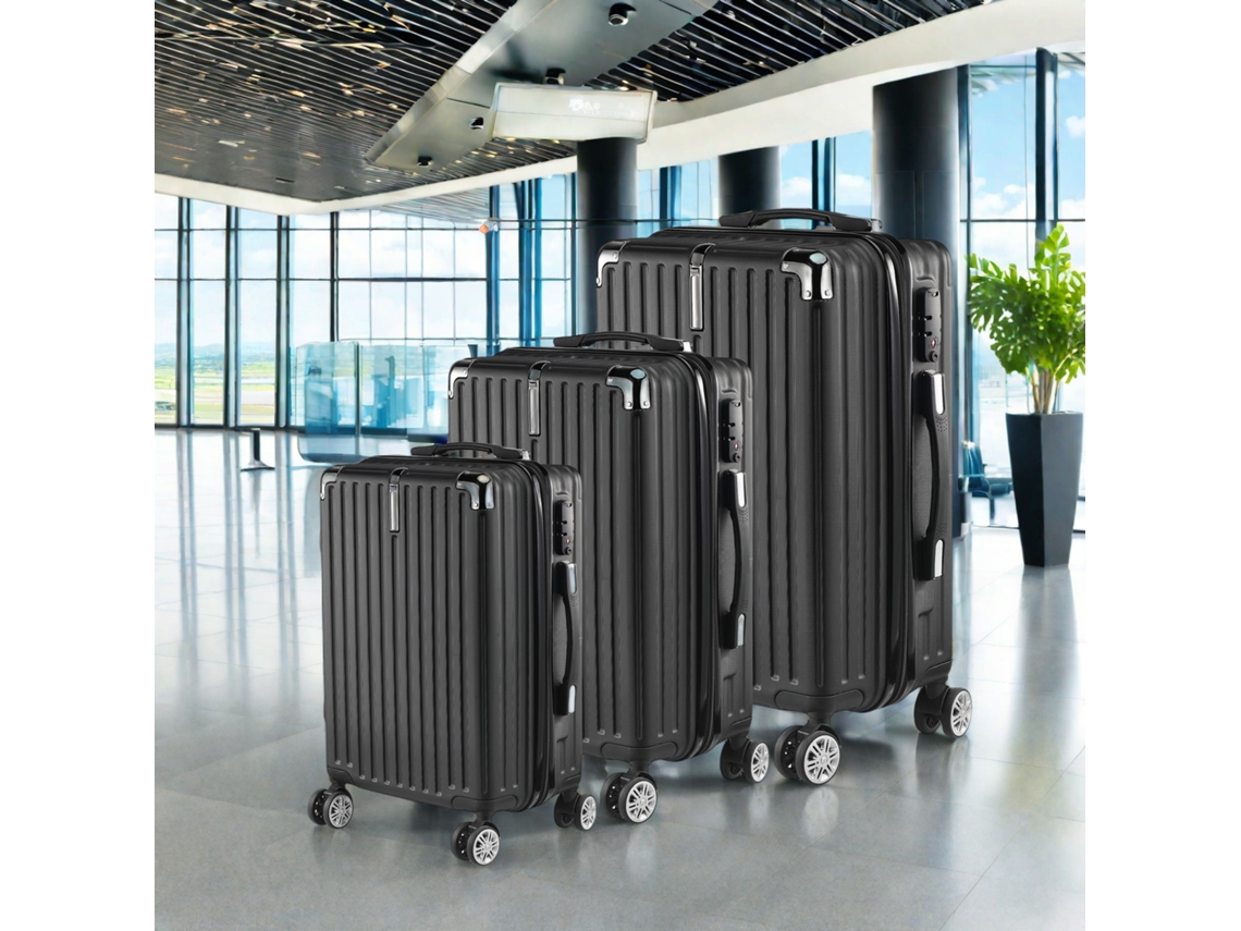 Juego De 3 Maletas Rígidas De Abs - 28"/24"/20" - Equipaje De Cabina Y De Bodega - Color Negro - Ligeras Y Duraderas Para Viajar Sobre 4 Ruedas
