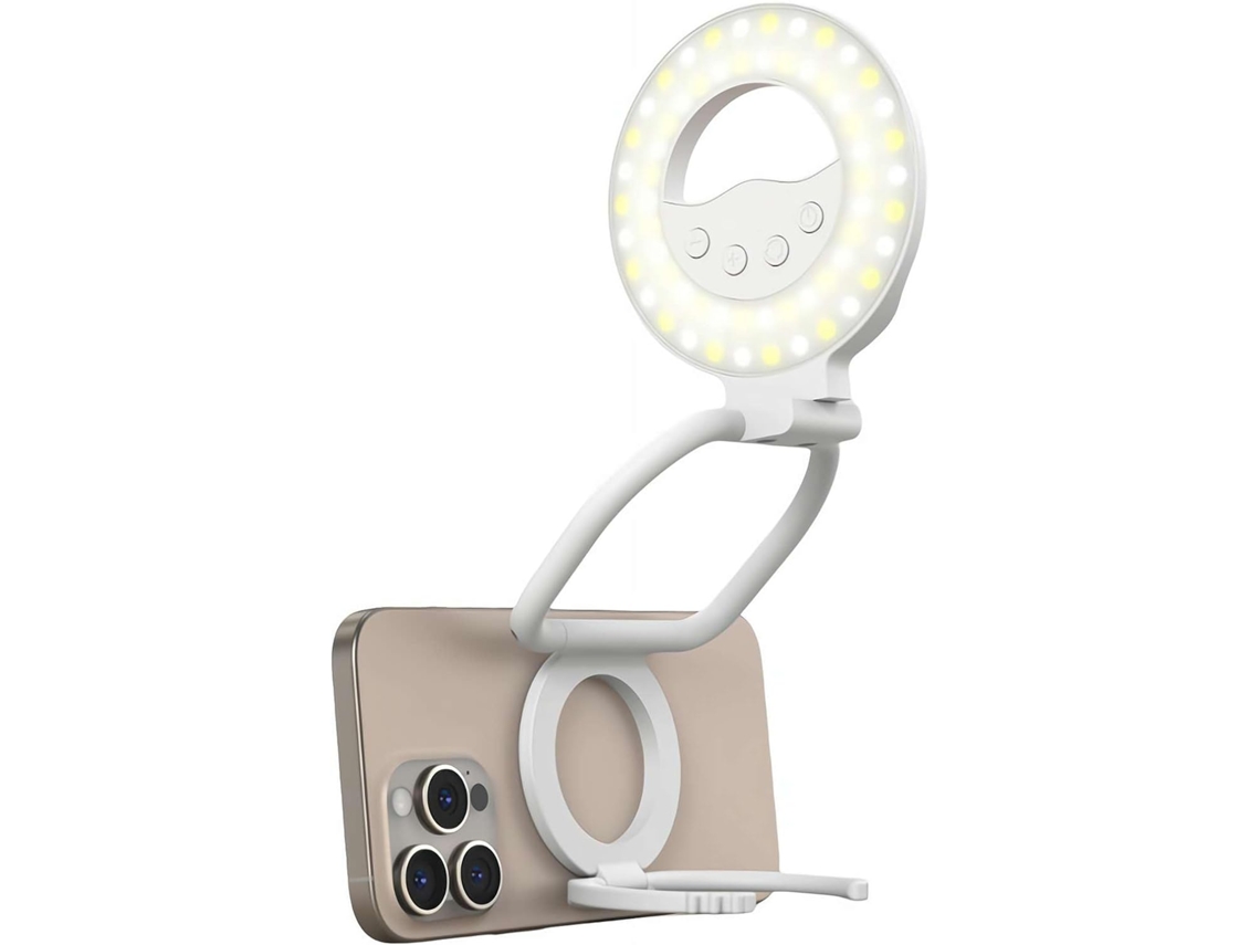 Luz magnética para selfies, luz LED plegable con espejo y soporte para teléfono móvil, 3000-6500k Ikikso (blanca)