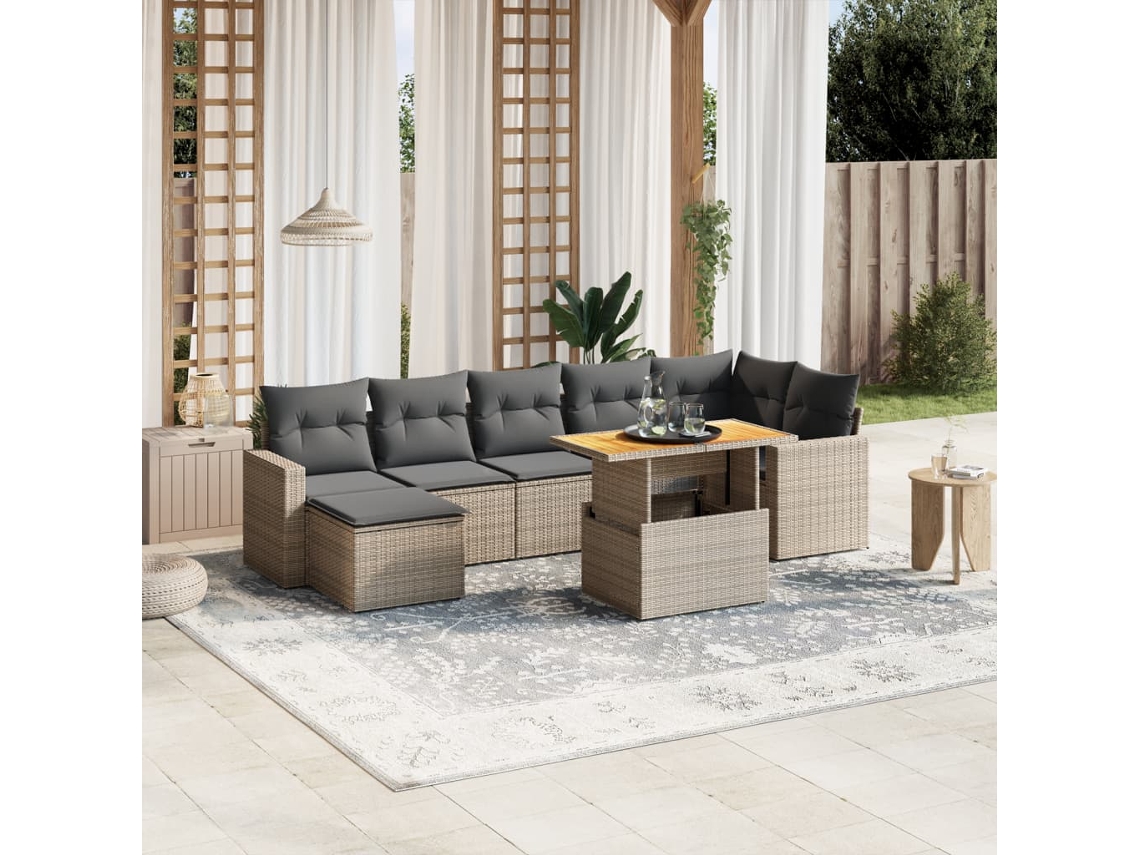 Conjunto de sofás de jardín de 8 piezas DKD Home Decor con cojines de mimbre gris