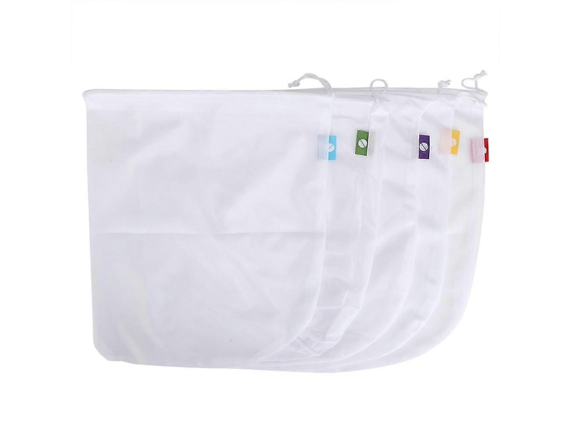 Juego de 5 bolsas de lona multifuncionales, reutilizables y plegables con cordón para frutas y verduras.