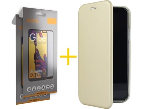 Kit Funda + Protector de Pantalla Huawei Y6 2019 ACCETEL Flip Cover 9832 Dorado