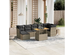 Conjunto de sofá de jardín de 8 piezas con cojines, ratán gris, DKD Home Decor