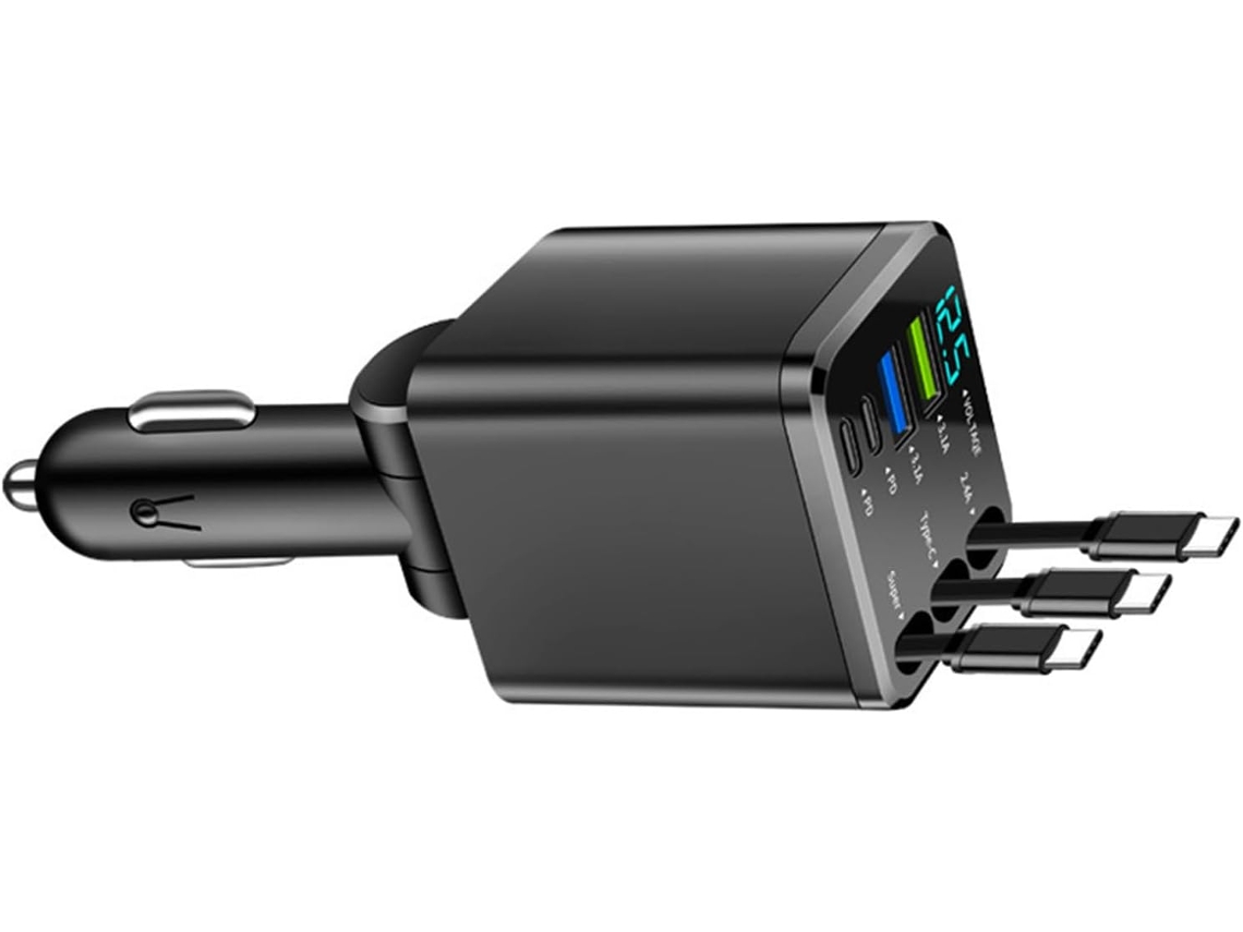 Cable De Carga De 3 Puertos, 69,5 Cm, Diseño Giratorio De 180°, Compatible Con Múltiples Smartphones Y Cargadores De Coche Usb-c.
