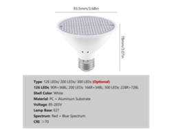 Lâmpada LED de crescimento E27, 300 LEDs, espectro vermelho e azul para plantas internas S/MARCA