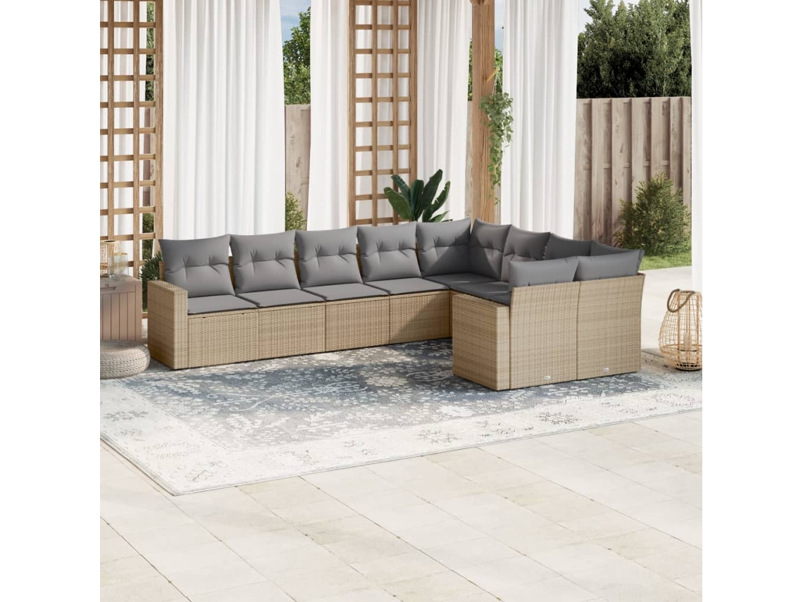 Conjunto de 9 sofás de jardín con cojines de mimbre beige de Dkd Home Decor