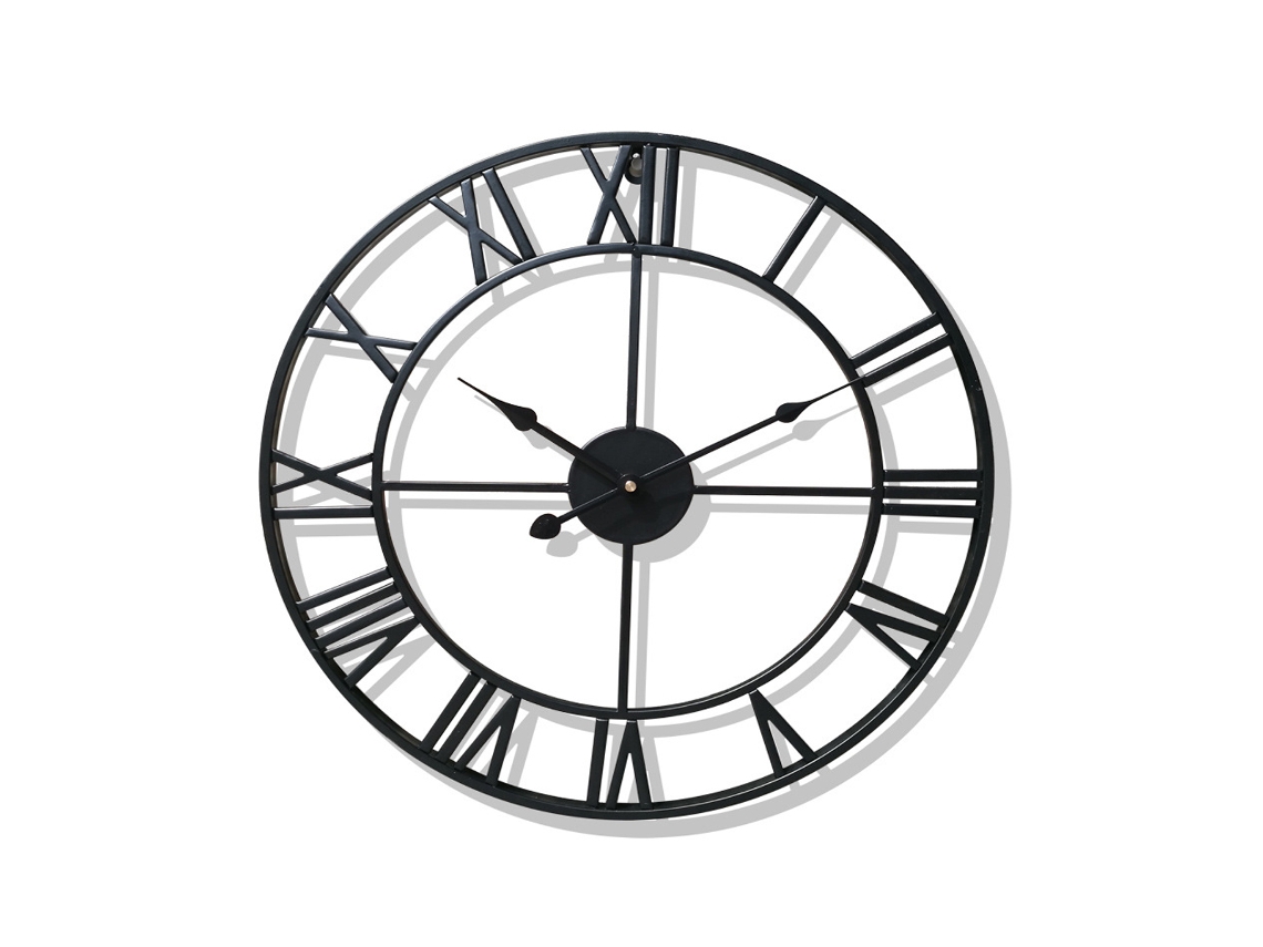 HYMNORA Relógio De Parede Vintage Grande, Redondo Preto Com Números Romanos, Metal Dourado Moderno, Silencioso, Movido A Bateria, 40 Cm, Para Sala, Quarto, Co