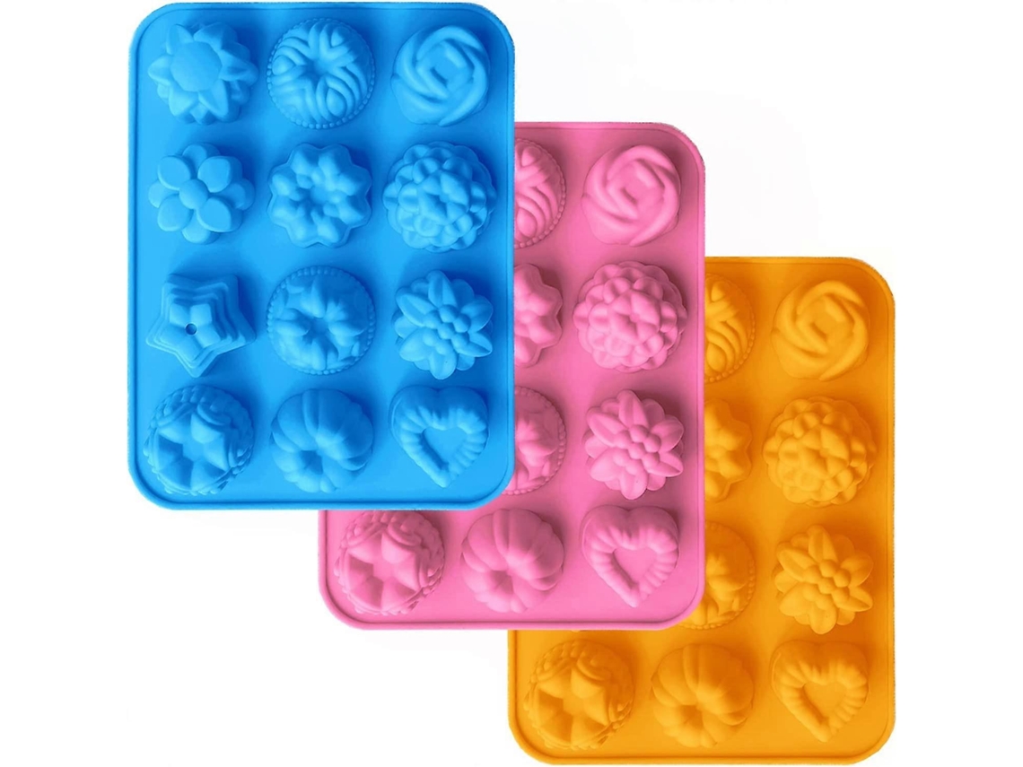 3 Moldes De Silicona Para Pasteles, 12 Formas De Flores, Molde Antiadherente Para Cubos De Hielo Y Cocina