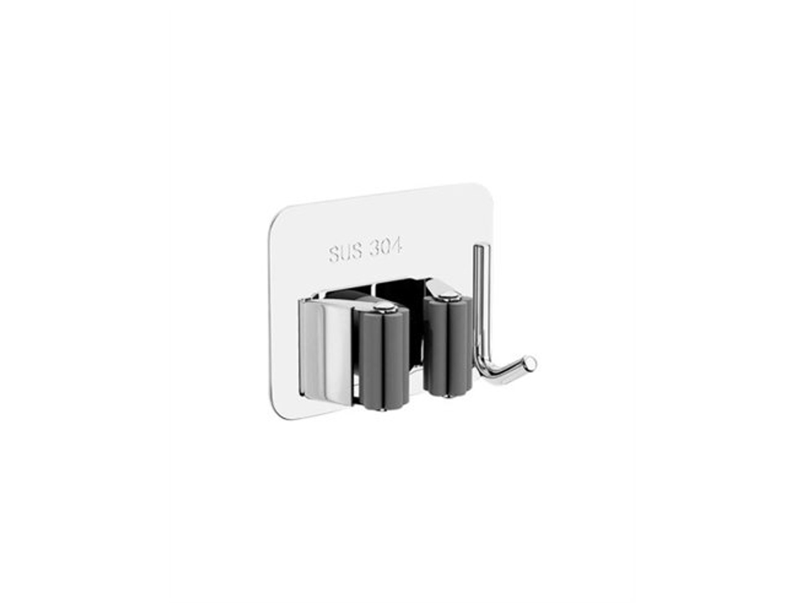 Soporte adhesivo para escobas Lauxa Home, acero inoxidable, 8x6 cm, capacidad de 5 kg