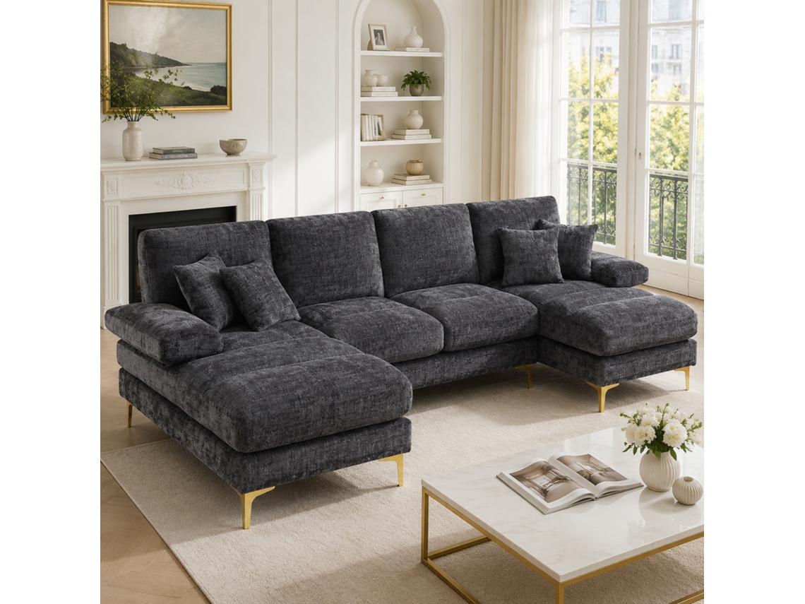 Sofá Modular De Chenilla, En Forma De U, Con 2 Asientos Reclinables, Para Sala De Estar.