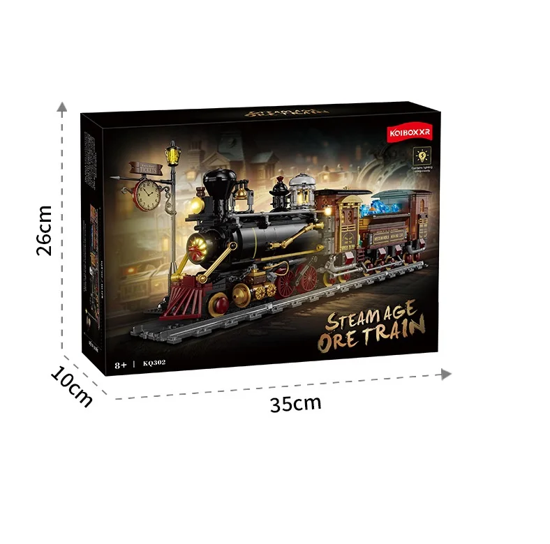 (kq302) Modelo de tren mecánico Steampunk de juguete con bloques de construcción para minería.