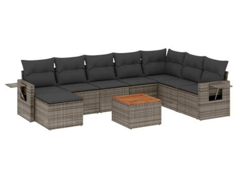 Conjunto 9 de muebles de jardín VIDAXL y cojines ratán sintético gris