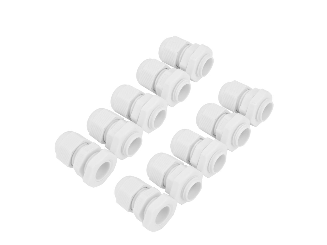 Yncm2026-10 Piezas Conector De Glandula De Cable Plastico Nylon Blanco Impermeable Ip68 (pg9)