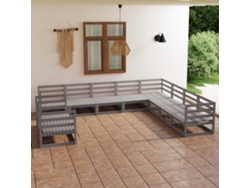 Conjunto de salón de jardín de 10 piezas de pino macizo gris Dkd Home Decor