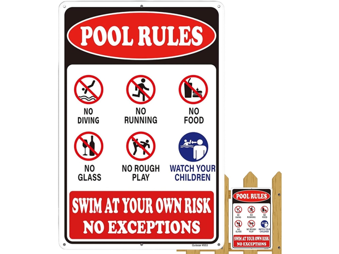 Letrero De Normas Para Piscinas, Letreros Metálicoss A La Intemperie Y A Los Rayos Uv Letrero De Prohibido Zambullirse,