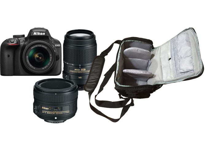 Kit Cámara Réflex NIKON D3400 AF-P 18-55 VR II55-30050/1.8G (Negro)