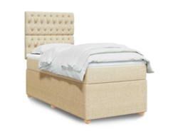 Cama Box Spring Con Colchón Tela Color Crema 100x200 Cm