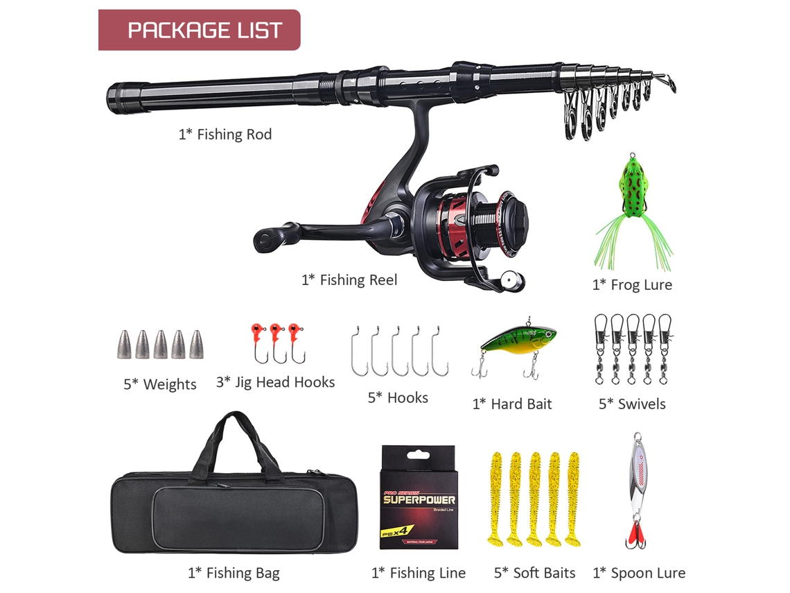 2026rebe-set Caña De Pesca Telescópica 180-270cm Con Carrete Y Accesorios De Pesca