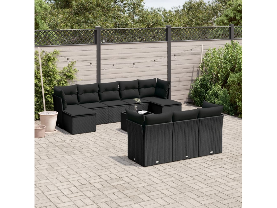 Conjunto de sofá de jardín de 11 piezas con cojines de mimbre sintético negro de DKD Home Decor