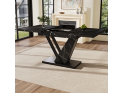 Mesa Extensible Teleskópica 120-160*75cm - Mesa De Cocina, Diseño Con Patrón Mármol Negro