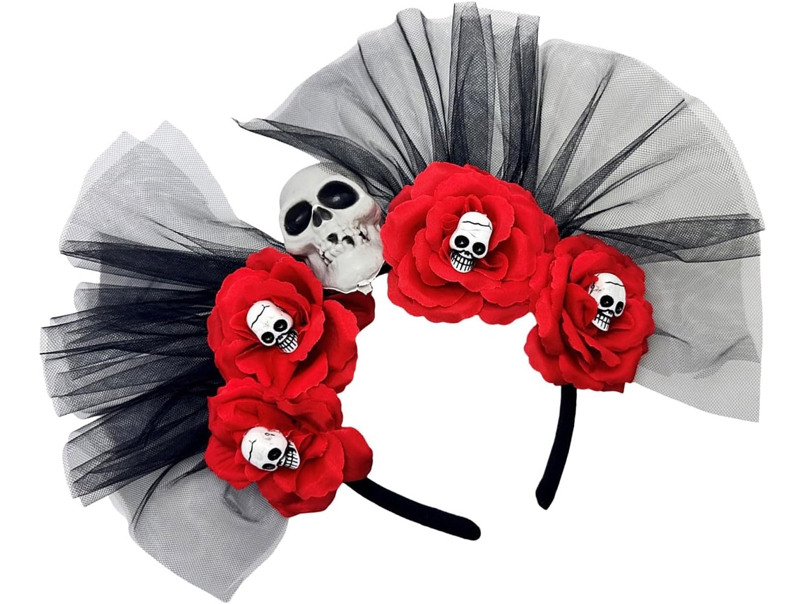 Diadema Del Día De Muertos, Corona De Flores Con Calavera, Halloween, Cinco De Mayo, Fiesta De Disfraces