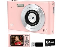Mini cámara compacta UHD 4K, cámara digital, enfoque automático, zoom 16x, 64 g, rosa, Yizhood