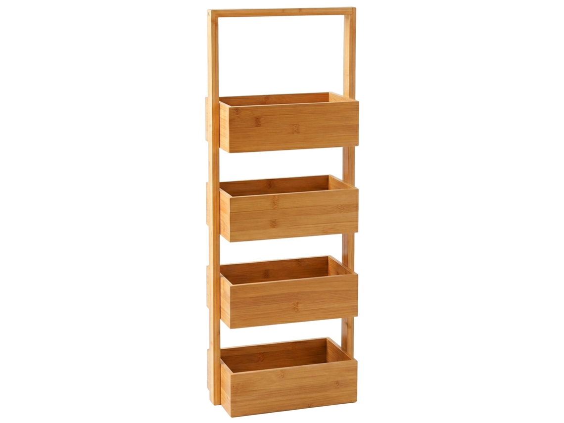 Estantería De Baño Relaxdays Con 4 Cestas (al X An X F): 88 X 28 X 16 Cm, Bambú/mdf, Ahorra Espacio, Color Natural