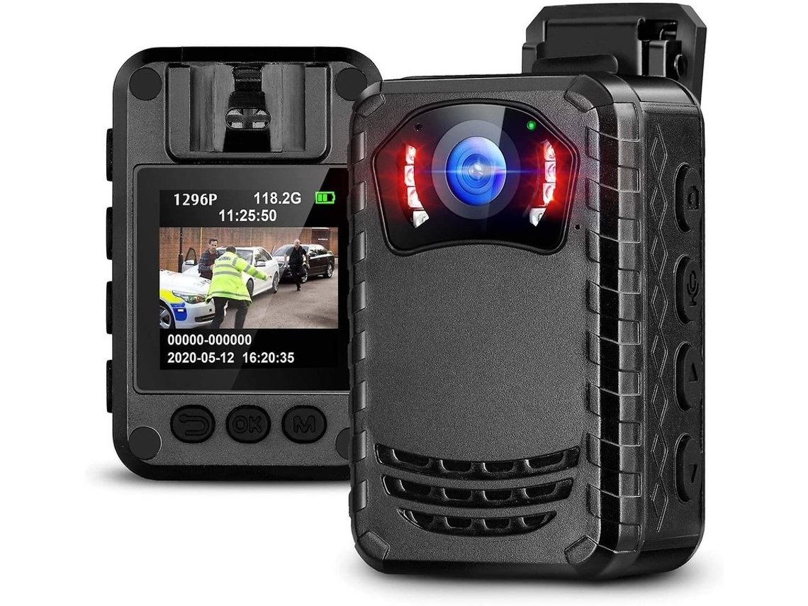 Mini cámara Full HD 1296P Cámara corporal de policía portátil con visión nocturna - 64 Gbnegro YEMAESRE