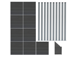 Valla exterior WPC 185 x 1657 cm | Gris | 9 paneles rectos, 1 oblicuo, 10 postes con LED solar | Panel de doble cara | Monstershop