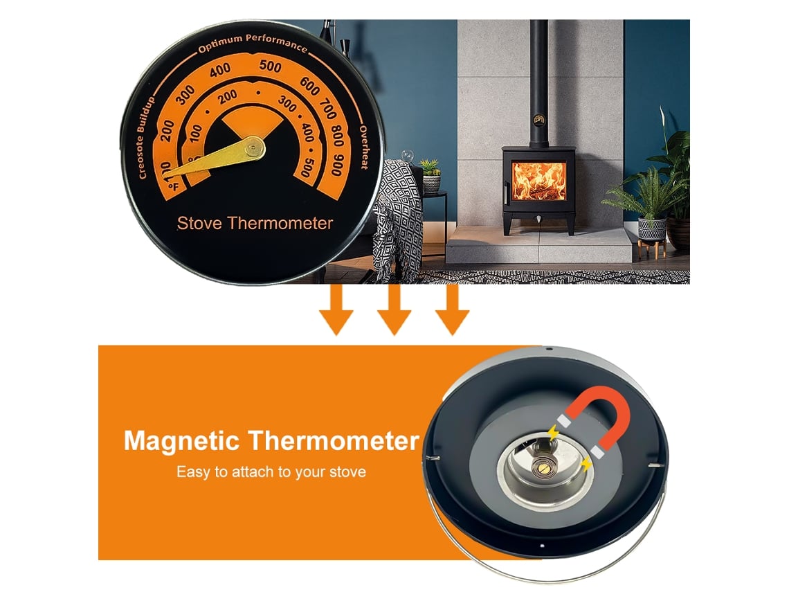 Termómetro magnético para estufas de leña, gas y pellets.