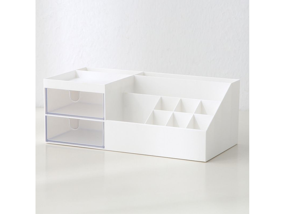 2026-organizador De Maquillaje/contador De Baño Con 2 Cajones Para Joyería/lápices De Labios Y Brochas De Maquillaje (blanco)