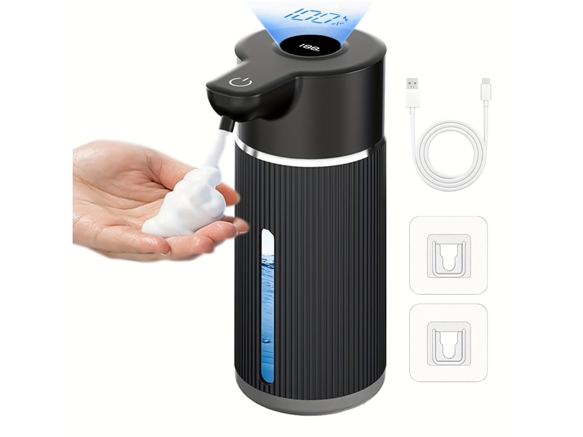 Dispensador Automático De Jabón En Espuma Recargable Por Usb Con Pantalla Led 4 Modos Ajustables Negro (espuma) Gertiz