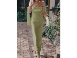 2026-vestido De Fiesta Satinado Para Mujer Sin Mangas Hombro Descubierto Largo Verano Primavera Color Sólido Moderno