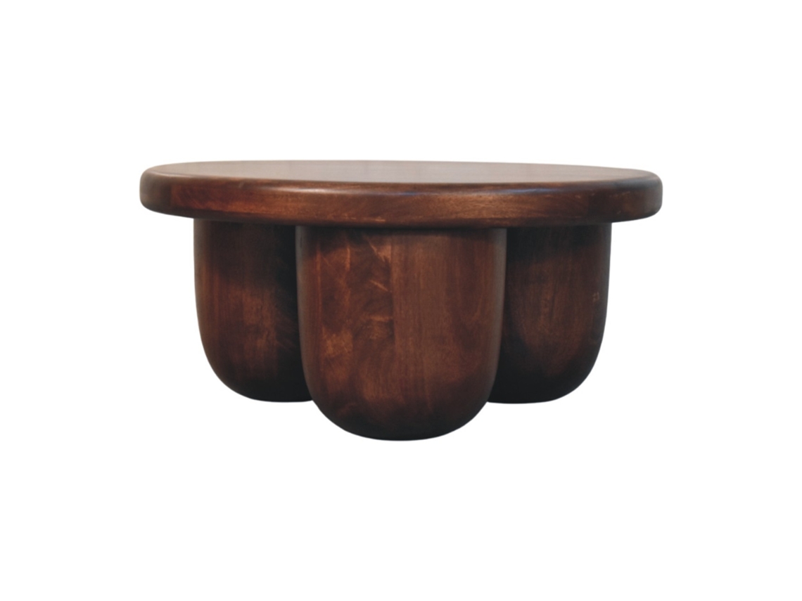 Mesa De Centro De Madera Maciza Clara Esculpida