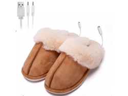 Calentador de pies eléctrico, pantuflas calefactables USB, pantuflas de lana cálidas para invierno, unisex (café)