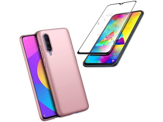 Kit Carcasa y Protector de Cristal 5D Full Cover Xiaomi Mi 9 Lite Silicona Rosa
