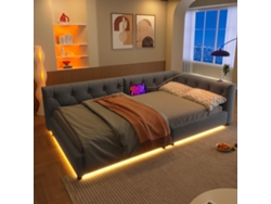 Sofá Cama Multifuncional De 90x200 Cm, Color Gris, Con Iluminación Led, Cajones Y Conexión Usb-c.