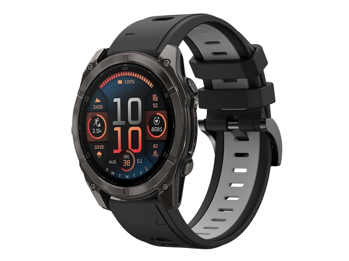 Bracelete Para Garmin Fenix 8 Amoled (51mm) - Silicone Esportivo - Duas Cores (26mm) Preto + Cinza
