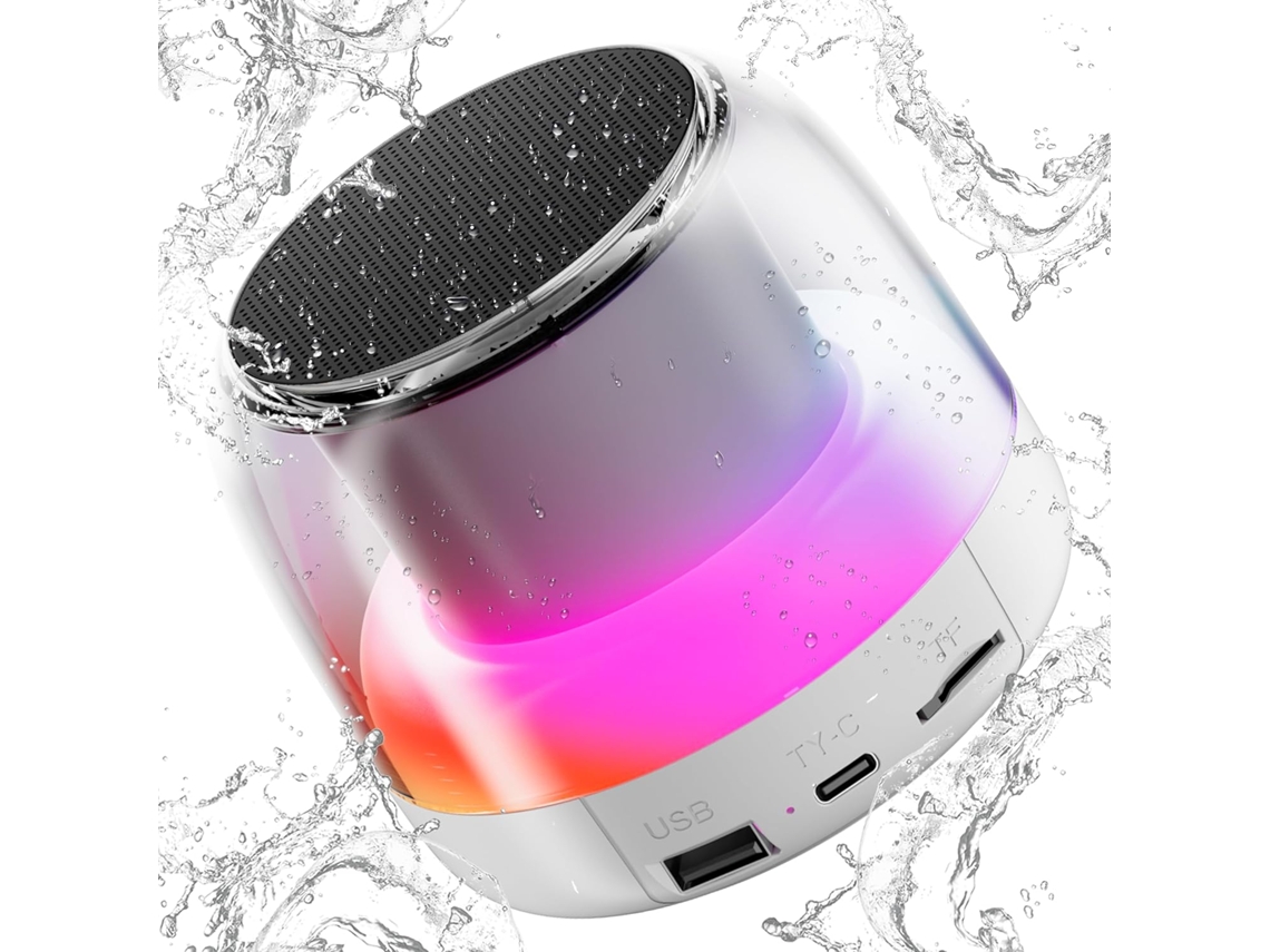 Altavoz Bluetooth 5.3 de graves potentes, resistente al agua IP7, ranura para tarjeta TF, emparejamiento de dos dispositivos Mdug (blanco)