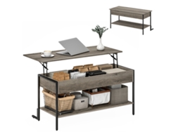 Mesa De Centro Con Tapa Elevable, Mesa De Salón Con Compartimento Oculto Y Estante Abierto, 95x40x59cm, Gris
