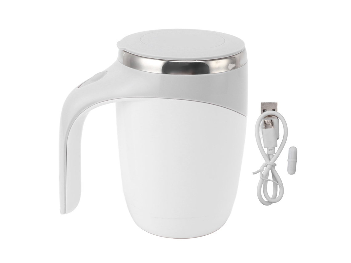 Taza De Café Con Mezclador Magnético Automático, Batería Usb, Acero Inoxidable 304, 380 Ml, Blanca.