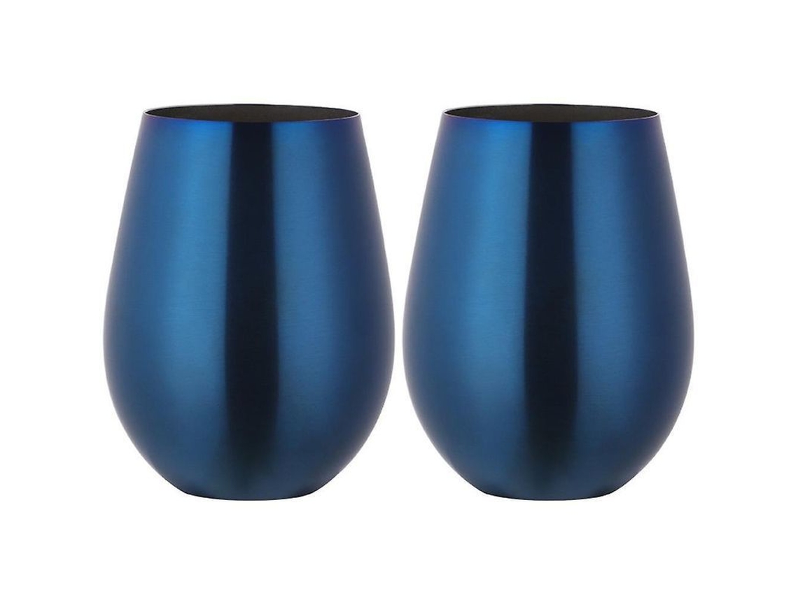 Jarra de vino sin tallo de acero inoxidable, vaso portátil para exteriores, juego de 2 vasos de metal Fkp Azul