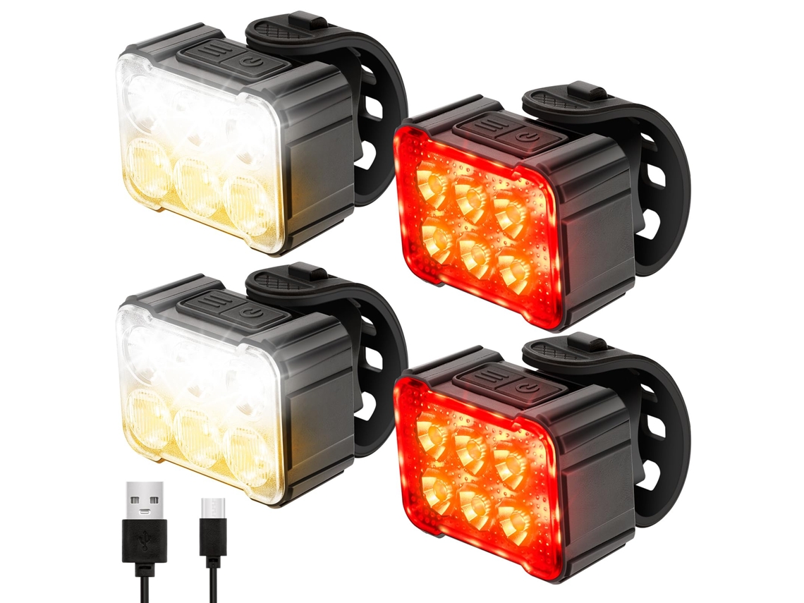 Juego De Luces Para Bicicleta - Recargable Por Usb, Resistente Al Agua Ipx4 (negro)