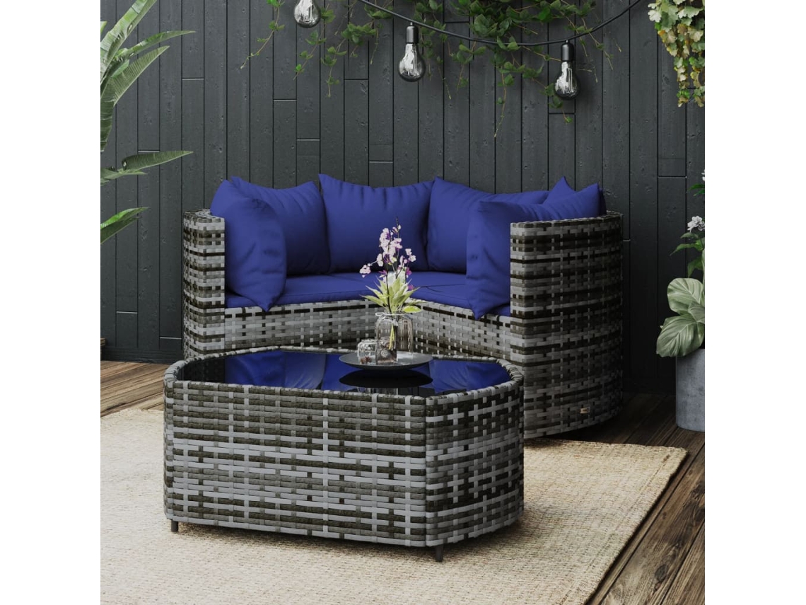 Conjunto de jardín de 4 piezas DKD Home Decor con cojines de mimbre gris
