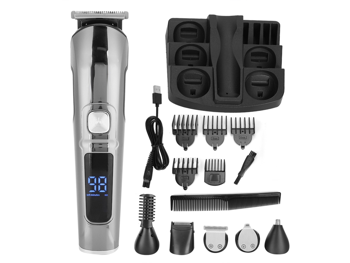 Kit De Afeitado Multifuncional Para Hombre, Recortadora Eléctrica De Pelo Y Barba Con 6 Cabezales, Ipx7