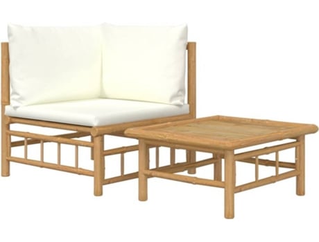 Conjunto 2 Set de muebles de jardín VIDAXL bambú y cojines blanco crema