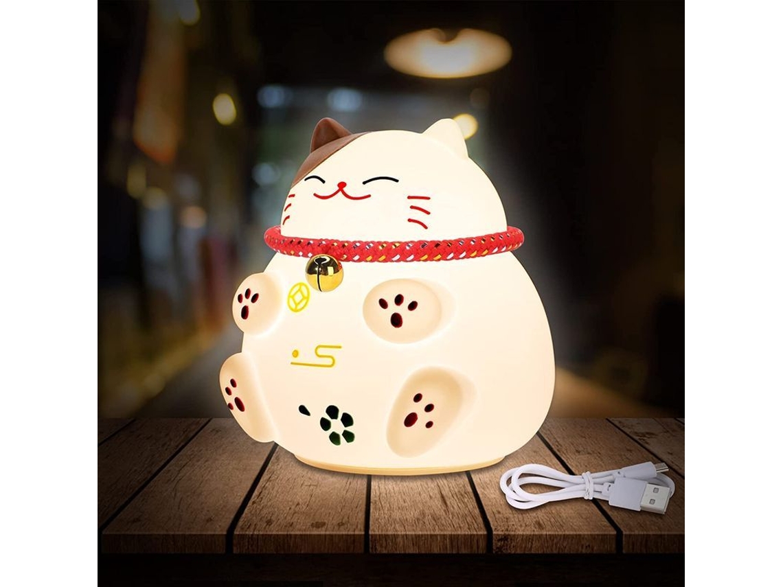 Lámpara De Noche Para Niños Gatito Lucky Silicona Led Usb Recargable Multicolor Toc Touch Control Portátil