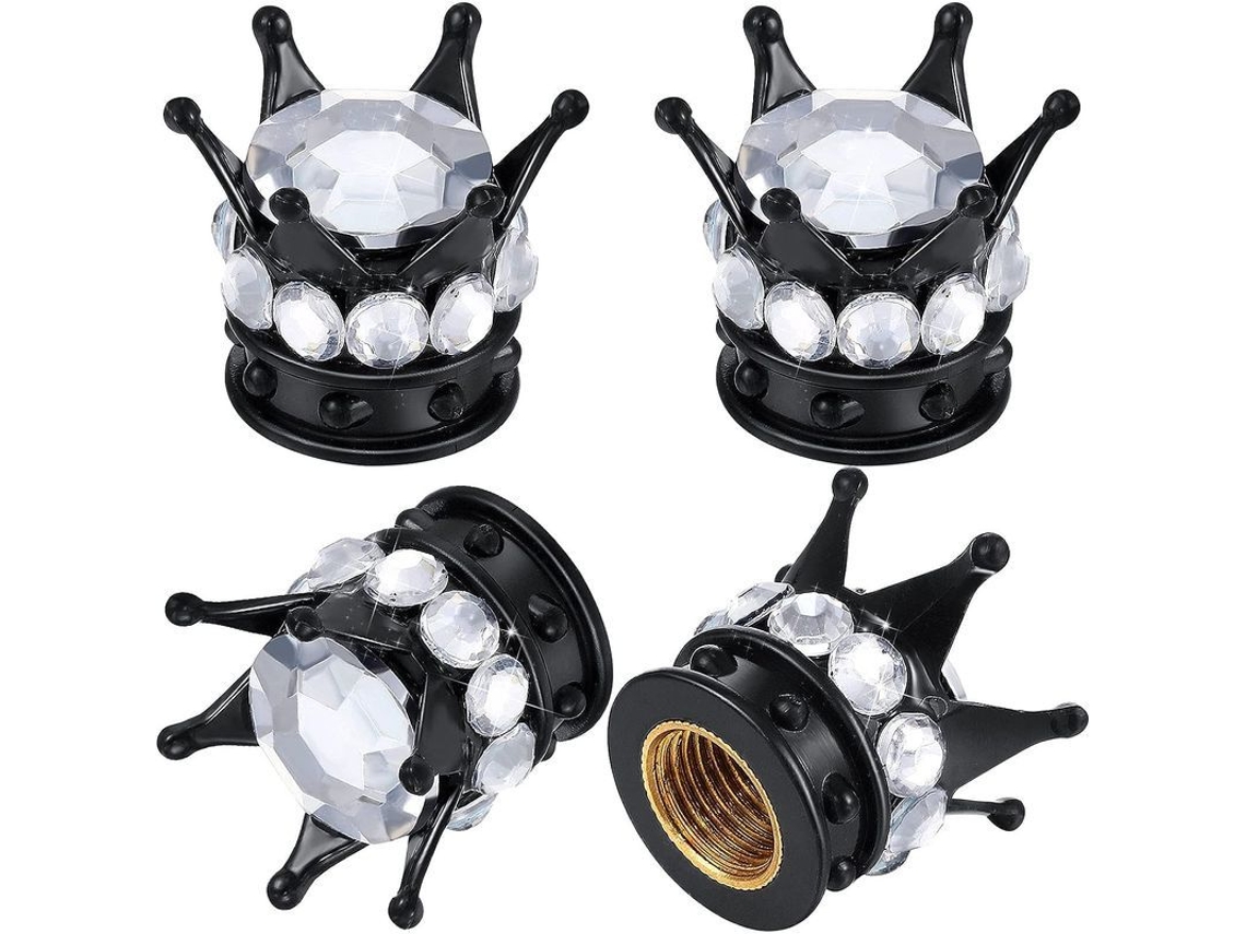 Tapones Para Válvulas De Neumáticos Linjou, 4 Piezas, Cromados Universales Con Cristales Brillantes (blanco) Para Turismos.
