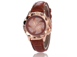 Reloj De Cuarzo Con Correa De Cuero Pu, Dial Redondo, Casual, Para Pareja (café)